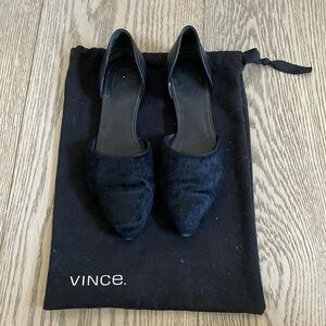 Vince black D’Orsay calf hair pebbles leather flats